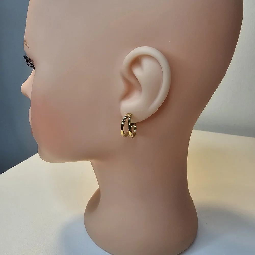 MONET‎ pierced gold-toned double half-hoop earrings